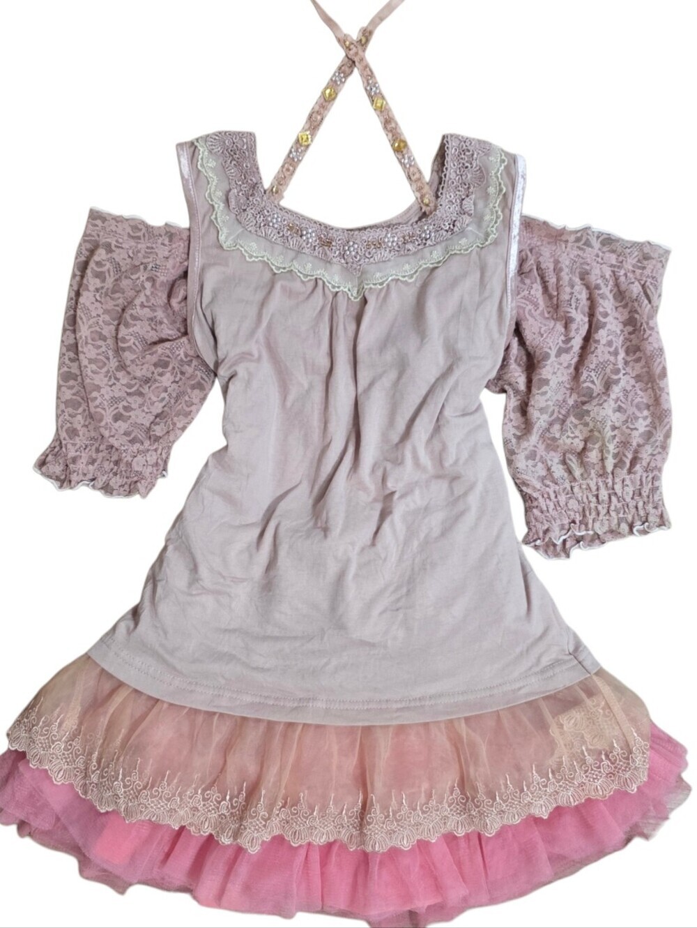 Japanese brands (axes femme, Heather, unknown) tan pink coquette 3pc set